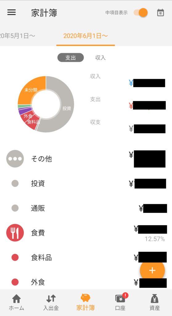 マネーフォワード（アプリ）家計簿【支出】