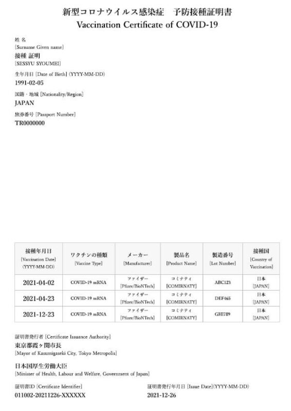 接種証明書