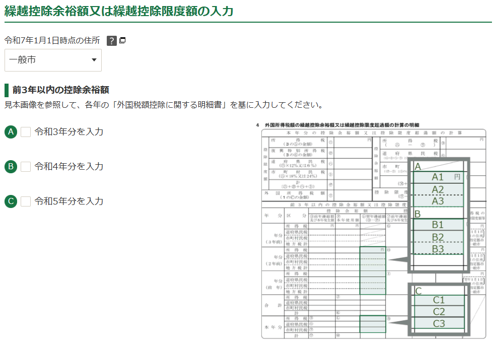 確定申告書等作成コーナー「繰越控除余裕額又は繰越控除限度額の入力」