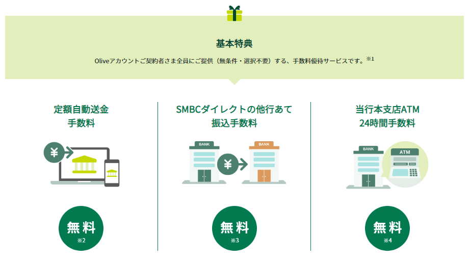 Oliveアカウントの「基本特典」
