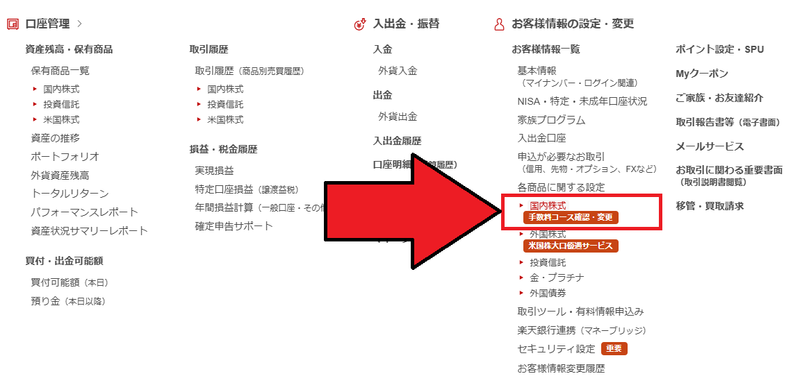 楽天証券の手数料コース変更